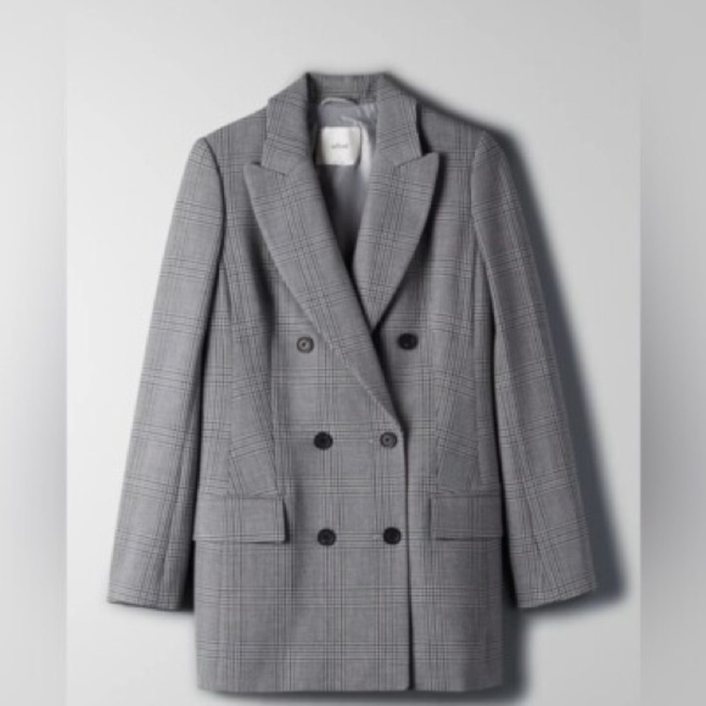 Wilfred Plaid Gray Double-Breasted Blazer